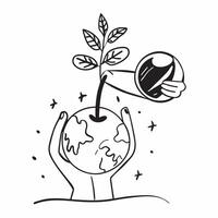 Clean Child with a globe and a plant symbolizing global awareness and growth with space for text concept as A child holding a small globe and a plant representing global awareness and g vector