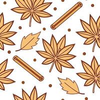 Clean Cinnamon and spice seamless tile pattern with autumn leaves and warm earth tones for cozy seasonal decor concept as Autumn leaves and spice elements like cinnamon arranged seamless vector