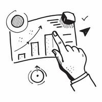 Clean Chart and pointing hand icon with copy space on white background concept as A illustration of a chart and pointing hand icon with ample copy space on a white background perf vector