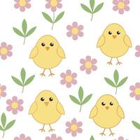 Clean Charming Easter chicks and spring flowers seamless tile pattern with pastel colors concept as Pastel colors highlight charming Easter chicks amidst spring flowers in seamless tile vector