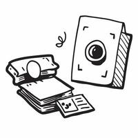 Clean Camera and Photo Album concept as A camera next to a photo album with ample copy space representing photography and cherished memories in Photo Stock Concept vector