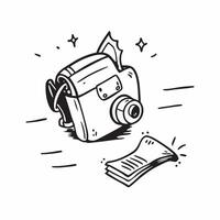 Clean Camera and backpack icon with copy space for infographics concept as An infographic ready camera and backpack icon with copy space designed to convey backpacking trips travel photo vector