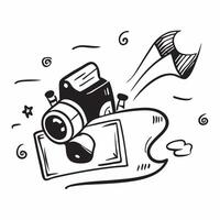 Clean Camera and Backdrop concept as A camera with a backdrop and ample copy space symbolizing the scene and setup in photography in Photo Stock Concept vector