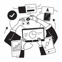 Clean Business team collaborating on a digital transformation project concept as A illustration of a business team collaborating on a digital transformation project using laptops vector