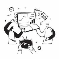 Clean Business team collaborating on an e commerce strategy concept as A illustration of a business team collaborating on an e commerce strategy using laptops and digital tools wi vector