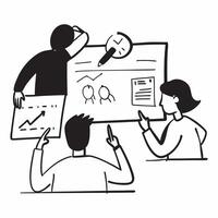 Clean Business partners negotiating in a meeting room concept as A illustration of business partners negotiating in a meeting room utilizing a 3 color scheme to highlight agreemen vector