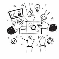 Clean Business team collaborating on a marketing strategy concept as A illustration of a business team collaborating on a marketing strategy using digital tools and charts with an vector