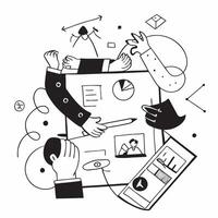 Clean Business team collaborating in a modern office using digital tools concept as A illustration of a business team in a modern office collaborating using digital tools showcasi vector