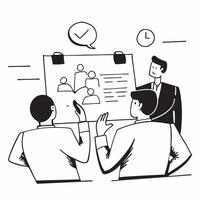 Clean Business leaders discussing corporate goals in a boardroom concept as A illustration of business leaders discussing corporate goals in a boardroom featuring a 3 color scheme vector