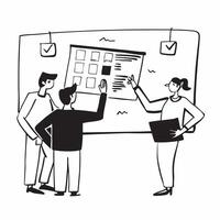 Clean Business team analyzing data in a meeting room concept as A illustration of a business team analyzing data in a meeting room using a 3 color scheme to highlight analytical t vector