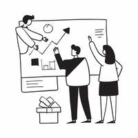 Clean Business leaders collaborating on strategy development concept as A illustration of business leaders collaborating on strategy development using digital whiteboards and char vector