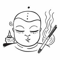 Clean Buddha face and incense stick symbol with space for text on a blue background concept as A sleek Buddha face and incense stick symbol with ample space for text on a blue background vector