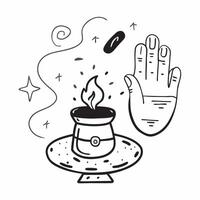 Clean Buddha hand and incense burner icon with space for text and graphics on a blue background concept as A modern Buddha hand and incense burner icon design featuring space for both te vector