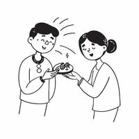 Clean Brother with Rakhi and Sister with Decorative Plate concept as A brother wearing a Rakhi while the sister holds a decorative plate with ample copy space symbolizing the festive pre vector