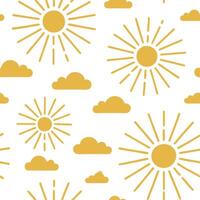 Clean Bright golden sunlight seamless tile pattern with rays filtering through light clouds for a soft spring effect concept as Rays of bright golden sunlight filter through soft clouds vector