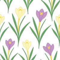 Clean Bright and fresh spring pastel seamless pattern with crocuses and daffodils for lively outdoor spaces concept as Fresh crocuses and daffodils arranged in bright pastel colors for l vector