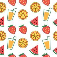 Clean Bright summer seamless pattern with fresh fruits and chilled drinks for sunny outdoor gatherings concept as Fresh fruits and chilled drinks in a seamless pattern for vibrant outdoo vector