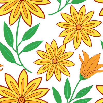 Clean Bright and bold spring flower seamless pattern with lilies and sunflowers for energetic rooms concept as Bold and vibrant spring flowers like lilies and sunflowers arranged seamles