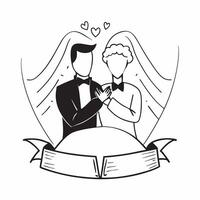 Clean Bride and groom silhouettes with copy space for wedding presentations concept as A visually appealing bride and groom silhouettes design with copy space perfect for enhancing weddi vector