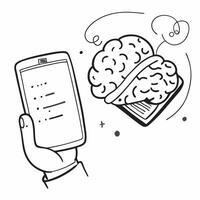 Clean Brain and Mobile Phone concept as A brain next to a mobile phone with ample copy space representing connectivity and mobile thinking in Photo Stock Concept vector