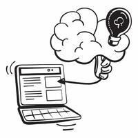 Clean Brain and Laptop concept as A brain next to a laptop with ample copy space representing digital intelligence and modern thinking in Photo Stock Concept vector