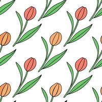 Clean Blossoming tulips seamless tile pattern with fresh green stems and colorful petals symbolizing growth concept as Fresh green stems and colorful tulip petals create a seamless sprin vector