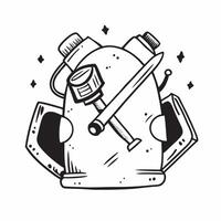 Clean Backpack and hiking poles icon with space for text and graphics on a blue background concept as A modern backpack and hiking poles icon design featuring space for both text and gra vector