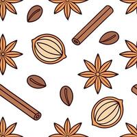 Clean Autumn spices seamless tile pattern with cinnamon sticks nutmeg and cloves in warm tones concept as Cinnamon sticks nutmeg and cloves in warm tones create an autumn spices seamless vector