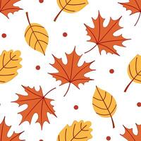 Clean Autumn foliage seamless tile pattern with falling leaves cozy tones and pumpkin spice vibes concept as Falling autumn leaves warm colors and cozy seasonal accents create a seamless vector