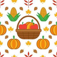 Clean Autumn harvest basket seamless tile pattern with fruits vegetables and fall accents concept as Fruits vegetables and fall accents in a harvest basket create a seamless autumn tile vector