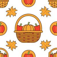 Clean Autumn harvest basket seamless tile pattern with fruits vegetables and fall accents concept as Fruits vegetables and fall accents in a harvest basket create a seamless autumn tile Set 2 vector