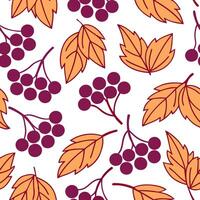 Clean Autumn berries and leaves seamless tile pattern with deep reds purples and warm oranges concept as Deep red purple and warm orange autumn berries and leaves create a vibrant seamle vector