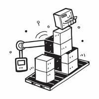 Clean Automated palletizer and a logistics software symbolizing automated palletizing in double exposure with copy space concept as An automated palletizer blended with logistics softwa vector