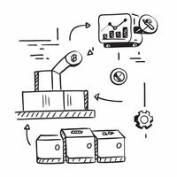 Clean Automated conveyor system and a logistics chart symbolizing process optimization in double exposure with copy space concept as An automated conveyor system blended with a logistic vector