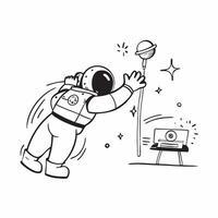 Clean Astronaut and Spacewalk concept as Astronaut performing a spacewalk with ample copy space representing human exploration and activity in space in Photo Stock Concept vector
