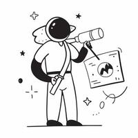 Clean Astronaut with a telescope and a star map representing exploration and discovery with space for text concept as An astronaut holding a telescope and a star map indicating explorat vector