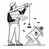 Clean Architect with a blueprint and a scale model symbolizing planning and building with blank space concept as An architect holding a blueprint and a scale model representing planning vector
