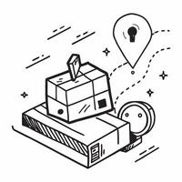Clean AGV and a warehouse map symbolizing route optimization in double exposure with copy space concept as An AGV blended with a warehouse map representing route optimization and effici vector