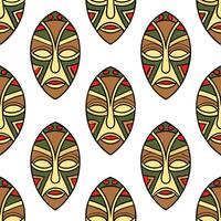 Clean African tribal masks and vibrant patterns seamless tile pattern with earthy color palette concept as Earthy color palette highlights African tribal masks intertwined with vibrant p vector