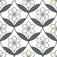 Clean Abstract spring flower seamless pattern with modern geometric shapes for contemporary spaces concept as Abstract flowers with geometric shapes in a seamless tile pattern for modern vector