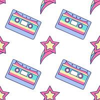 Clean 80s vaporwave seamless tile pattern with neon retro illustrations nostalgic synthwave elements concept as Seamless vaporwave tile patterns featuring neon gradients gridlines and 80 vector