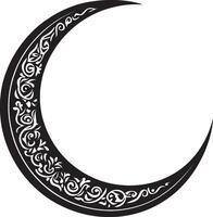 Crescent moon shape and Eid Mubarak concept outline in black style vector