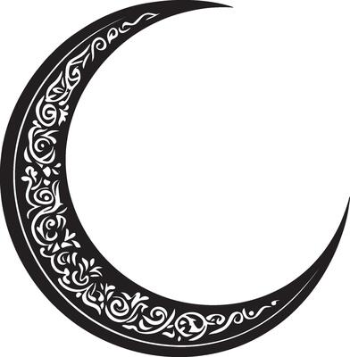 Crescent moon shape and Eid Mubarak concept outline in black style