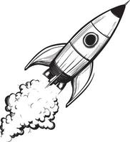 Rocket clean simple linear outline black illustration vector