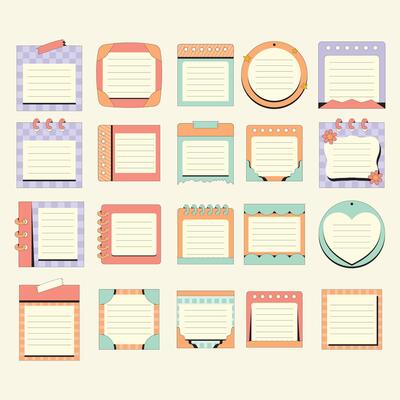 Set Retro Sticky Note Planner Cartoon Illustration