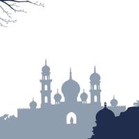 Silhouette of mosque with trees and people in front vector