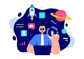 Beyond Reality a Illustration of VR Technology in the Metaverse vector
