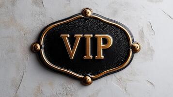 Golden vip sign on elegant marble background representing exclusive access. photo