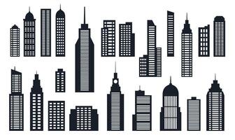 Black Silhouette Elements Set of Skyscraper Tower Building Architecture in City Town vector