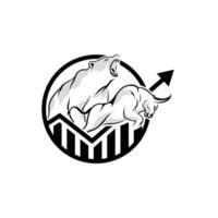 Bull and bear on a bar chart vector